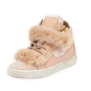 Brand New Giuseppe Pink Sneaker with Fur trim sz 39 Euro